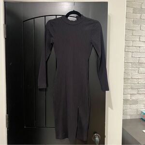 Bebe Women’s Ribbed Black Long Sleeve High Neck Midi Dress XXS New